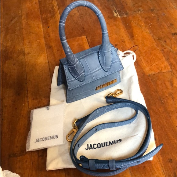 Jacquemus Le Chiquito Long Croc-effect Leather Tote in Blue